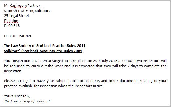 The Law Society of Scotland Accounts Rules inspection letter